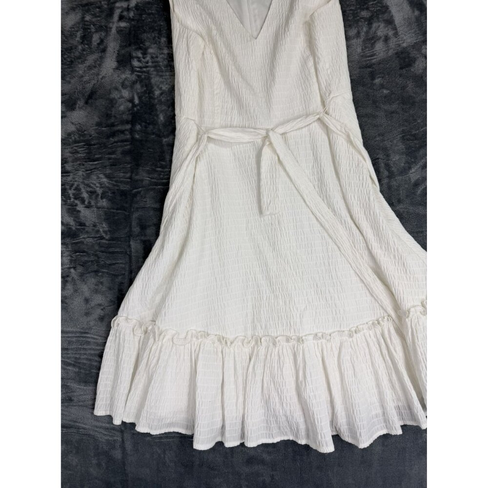 Tommy Hilfiger Womens 12P White Textured Midi Dress Ruffle Hem - Picture 6 of 10